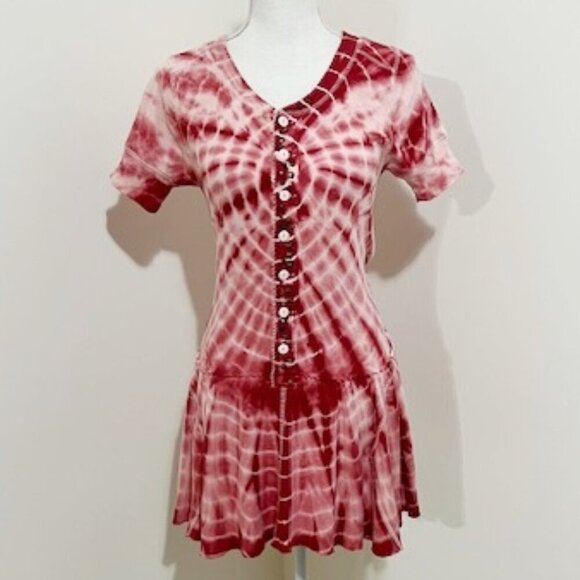 We the Free People Red Pink Tie Dye Mini Dress Metal Studs Raw Hem Size S - Picture 6 of 6